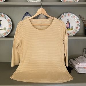 J. Jill Yellow White Striped Pima 3/4 Sleeve Scoop Neck Tee SZ Medium